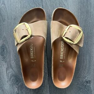 Birkenstock Tan Sandals with Gold Buckle